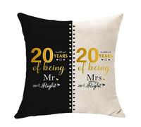 Housse de coussin pour 20e anniversaire de mariage pour couple Mr. Right et Mrs. Always Right - Cadeau d'anniversaire pour mari, épouse, 20 ans de mariage pour elle, lui, papa, maman, souvenir