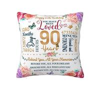 Housse de coussin pour 90e anniversaire pour femme, 45,7 x 45,7 cm, idée cadeau pour 90e anniversaire, décoration d'anniversaire de 90 ans pour grand-mère, maman, épouse, tante, femme, 90 ans aimé