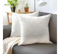 Housse De Coussin pour Canapé 40x40 cm Blanc en Velours Gaufré de Encasa XO Housses de Coussin Douces et Chambres Élégants, Lavables en Machine | Lot de 2 | Uniquement des Housses, Pas d'inserts