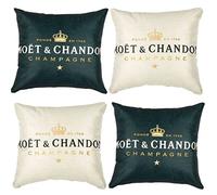 Housse de coussin pour canapé, coussins décoratifs Champagne et noir, 45 x 45 cm, lot de 4 pièces, coton lin, coussin en couleur unie, coussin de canapé, accoudoir fabriqué en tissu de lin naturel