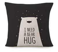 Housse de coussin pour canapé - Motif ours polaire blanc avec citation « I Need A Bear Hug » - Jolie décoration carrée pour lit ou canapé - Motif animal - Blanc et noir - 45,7 x 45,7 cm