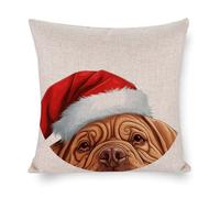 Housse de coussin pour chien de compagnie avec chapeau de Noël et chien Dogue de Bordeaux 45,7 x 45,7 cm Taie d'oreiller carrée avec fermeture éclair pour salon, cuisine, canapé, voiture, décoration