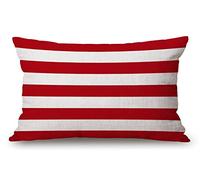 Housse de coussin rectangulaire en coton et lin à rayures rouges 30,5 x 50,8 cm