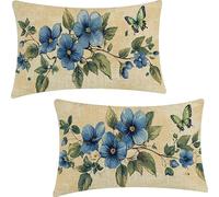 Housse de Coussin Rectangulaire Fleur 40x70cm, Lot de 2 en Lin, Decoratif Canapé Taie d'oreiller Beige, Extérieur étanche Décorationtérieur Housse de Coussin, pour Canapé, Salon, Extérieur YF-1576