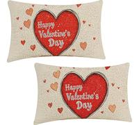 Housse de Coussin Rectangulaire Saint Valentin 30x50cm, Lot de 2 en Lin, Canapé Taie d'oreiller Amour, Extérieur étanche Décorationtérieur Housse de Coussin, pour Canapé, Salon, Extérieur YF-2237