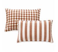 Housse de coussin recto-verso 100% coton rayures et vichy LOURMARIN Terracotta 45x70 cm