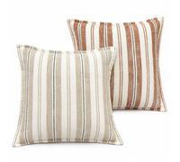 Housse de coussin recto-verso 100% coton rayures tapissier LOURMARIN Beige 60x60 cm