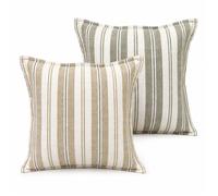 Housse de coussin recto-verso 100% coton rayures tapissier LOURMARIN Jaune Ocre 45x45 cm