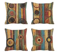 Housse de Coussin Rétro Coussin Exterieur Impermeable 50x50 Printemps été Lin Bande Motif Taie D'Oreiller DéCoratif pour Lit Chaise Salon Maison Tente Patio Jardin DéCoration Cadeau Lot de 4，k-960
