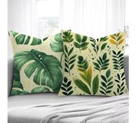 Housse de Coussin Rétro Housse Coussin Exterieur Feuille, Taie d'oreiller 65x65cm Protege Oreiller Lot de 2 Tissu Velours Doux Lavable avec Fermeture éclair Invisible Pour Chambre Décoration R1-656