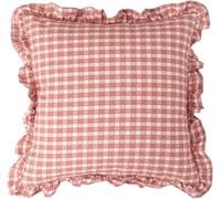 Housse de Coussin Reversible 45x45 cm à Volants Doux, Double Face Décor Style Campagne pour Canapé Salon Chambre, Tissu Polyester Lavable en Machine(Pink,18"x18"(Pack of 4))
