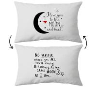 Housse de coussin réversible « I Love You to The Moon and Back » - 30,5 x 50,8 cm - Décoration d'intérieur - Cadeau de relation longue distance - Cadeau de mariage d'amour - Cadeau de couple (blanc)