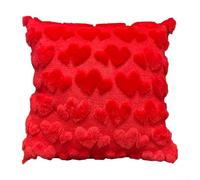 Housse de coussin romantique en peluche cœur 45,7 x 45,7 cm, rouge corail, décoration de Saint-Valentin, design en relief doux, polyester texturé luxueux, pour la maison et le salon (taie d'oreiller +