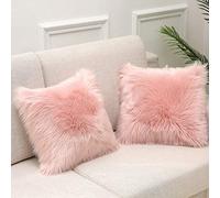 Housse de Coussin Rose Fausse Fourrure Deluxe Décoratif Canapé Chambre Lit Super Doux Peluche Mongolie Taie d'oreiller la Tente de Siège de Voiture de Sofa 40X40cm Lot de 2