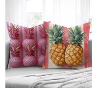 Housse de Coussin Rose Housse Coussin Exterieur Ananas, Taie d'oreiller 65x65cm Protege Oreiller Lot de 2 Tissu Velours Doux Lavable avec Fermeture éclair Invisible Pour Chambre Décoration R1-208