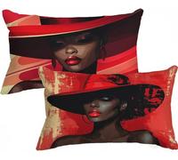 Housse de Coussin Rouge Housse Coussin Exterieur Lin Femme Taie Oreiller 40x70 Lot de 2 Double Face Impression avec Fermeture Eclair Caché pour Jardin Decoration Chambre Salon, Cadeau Femme, Model524