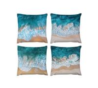 Housse de Coussin Soft,35 x 35cm Coussin Exterieur Lot de 4 Paysages Coussins Canape Taie d'oreiller plages de Sable S'applique à Taie Oreiller pour Jardin Balcon Salon Maison Decoratif Cadeaux A-110