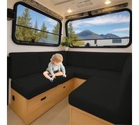 Housse de Coussin Stretch Caravane en Jacquard Antidérapant pour Banquette | Pour SièGe, Canapé, Camping-Car et Salon IntéRieur, Tissu Souple, Lavable, Facile à Installer (Noir,L 60-95cm W 20-35cm)