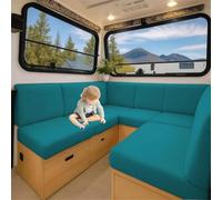 Housse de Coussin Stretch Caravane en Jacquard Antidérapant pour Banquette | Pour SièGe, Dossier, Canapé, Camping-Car, Tissu Souple, Lavable, Facile à Installer (Bleu canard,L 100-125cm W 50-65cm)