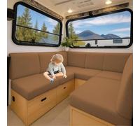 Housse de Coussin Stretch Caravane en Jacquard Antidérapant pour Banquette | Pour SièGe, Dossier, Canapé, Camping-Car, Tissu Souple, Lavable, Facile à Installer (Camel,L 230-280cm W 50-65cm)
