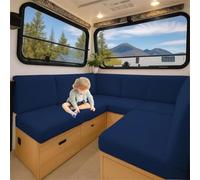 Housse de Coussin Stretch Caravane en Jacquard Antidérapant pour Banquette | Pour SièGe, Dossier, Canapé, Camping-Car, Tissu Souple, Lavable, Facile à Installer (Bleu marine,L 50-65cm W 20-35cm)