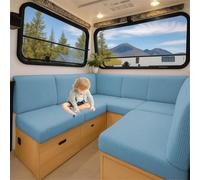 Housse de Coussin Stretch Caravane en Jacquard Antidérapant pour Banquette | Pour SièGe, Dossier, Canapé, Camping-Car, Tissu Souple, Lavable, Facile à Installer (Bleu,L 100-125cm W 50-65cm)
