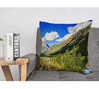 Housse de Coussin Summit Mountain in View Green River Day Valley Forest Road Montagnes Paysage Ensoleillé Randonnée Nature Housses de Coussin Confortables 45,7 x 45,7 cm pour lit, Voiture, Salon