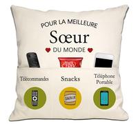 Housse de Coussin Sœur du Monde 18x18 inches avec 3 Poches - Cadeau d'Ame Sœur pour l'Anniversaire ou Noël