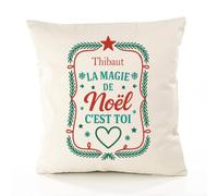 Housse de Coussin Thibaut, la magie de Noël c'est toi | Coton Canvas Fairtrade 305 g/m² Zip Invisible Taille 40×40 cm | Déco Canapé Salon Chambre | Cadeau Prénom Crémaillère Anniversaire Noël