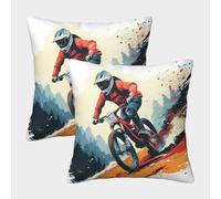 Housse De Coussin Vélo de Montagne Lot De 2 Carré Taie d'oreiller Sports Carrée Housse Oreiller Maison Décoration pour Canapé Lits Chaises Voiture Salon Maison Décor 50x50cm