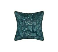 Housse de coussin imprimée ""Feel"" - velours - bleu canard et doré - 40x40 cm - Bleu canard - Atmosphera createur d'interieur
