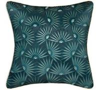 Housse de coussin imprimée ""Feel"" - velours - bleu canard et doré - 40x40 cm - Bleu canard - Atmosphera createur d'interieur