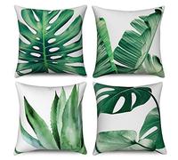 Housse de coussin Vert 40x40 Set de 4, Hnmdmyi tropical palmier bananier monstera feuilles plante décorative taies d'oreiller en lin Housse de coussin carré pour canapé lit jardin extérieur Home Decor