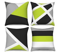 Housse de coussin Vert 50x50 Set de 4, Hnmdmyi Gris et Noir Moderne Abstrait Rayures Simple Géométrique Décoratif Housse de coussin en lin Housse de coussin pour canapé lit jardin extérieur Home Decor