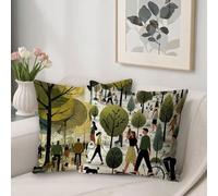 Housse de Coussin Vert Forêt Taie Oreiller 65x65 Double Face Lin Decoratif Coussin Canape Lot de 2 Imperméable Taie Oreiller pour Chambre Maison Automne Jardin Exterieur Decoration P-226
