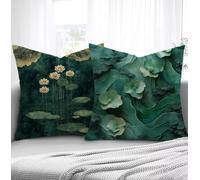 Housse de Coussin Vert Housse Coussin Exterieur Feuille Lotus, Taie d'oreiller 40x80cm Protege Oreiller Lot de 2 Tissu Doux Lavable avec Fermeture éclair Invisible Pour Salon Chambre Décoration R1-781