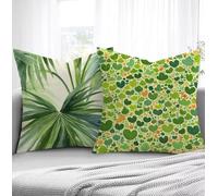 Housse de Coussin Vert Housse Coussin Exterieur Feuille, Taie d'oreiller 45x45cm Protege Oreiller Lot de 2 Tissu Velours Doux Lavable avec Fermeture éclair Invisible Pour Chambre Décoration R1-56