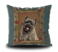 Housse de coussin vintage en lin avec motif de chien Cairn Terrier avec cadre photo et fleurs pour la maison, le salon, la voiture, 45,7 x 45,7 cm