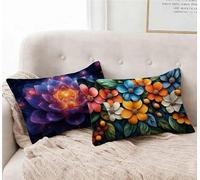 Housse de Coussin Violet Taie d'oreiller 50 x 80 cm Lot de 2, Taie Oreiller Lotus Coussin Rectangulaire Impermeable Design avec Fermeture Éclair Invisible pour Decoration Maison Chambre -lsy2501203