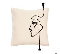 Housse de coussin ""Visage"" - coton et corde - ivoire - 40x40 cm - Ivoire - Atmosphera createur d'interieur