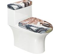 Housse de couvercle de toilette de salle de bain avec imprimé Tour Eiffel Paris - Lavable - S'adapte à la plupart des couvercles ronds et oblongs
