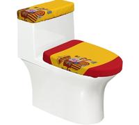 Housse de couvercle de toilette élastique douce et lisse pour décoration d'intérieur avec motif drapeau espagnol unique, facile à nettoyer et à installer