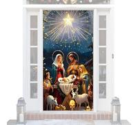 Housse de décoration de porte d'entrée de Noël - Crèche de Noël religieuse en tissu pour décoration d'intérieur - Décorations de Noël Jésus pour les vacances, les fêtes d'anniversaire, les bureaux, la