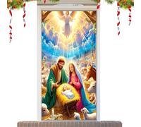 Housse de décoration de porte d'entrée de Noël - Crèche de Noël religieuse en tissu pour décoration d'intérieur | Jésus | pour vacances, fête d'anniversaire, bureau, maison, chambre, école, dortoir