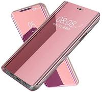Housse de Etui Miroir pour Samsung Galaxy A12 Coque Clear View Flip Couleur Solide Mirror Surface avec Hard PC Back Fermeture Aimantée Plastique 360°Etui Anti-Choc Housse Samsung Galaxy A12,Or Rose