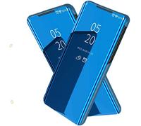 Housse de Etui Miroir pour Samsung Galaxy A21S Coque Clear View Flip Couleur Solide Mirror Surface avec Hard PC Back Fermeture Aimantée Plastique 360°Etui Anti-Choc Housse Samsung Galaxy A21S,Bleu