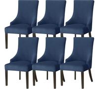 Housse De Fauteuil À Dos Ailé en Velours ，Housse Extensible pour Chaise De Salle À Manger, Housse Extensible pour Chaise Latérale, Protection Complète Antidérapante(Denim Blue,6PCS)