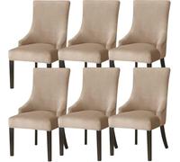 Housse De Fauteuil À Dos Ailé en Velours ，Housse Extensible pour Chaise De Salle À Manger, Housse Extensible pour Chaise Latérale, Protection Complète Antidérapante(Khaki,6PCS)