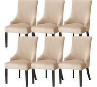 Housse De Fauteuil À Dos Ailé en Velours ，Housse Extensible pour Chaise De Salle À Manger, Housse Extensible pour Chaise Latérale, Protection Complète Antidérapante(Light Khaki,6PCS)