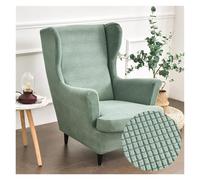 Housse de fauteuil à oreilles extensible 2 pièces, couleur unie, jacquard épais, housse de canapé 1 place Strandmon avec housse de coussin, lavable, for salon et chambre à coucher(Verde Matcha)